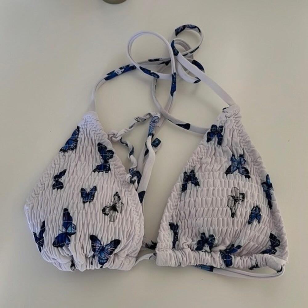 SHEIN white and blue butterfly bikini top size M